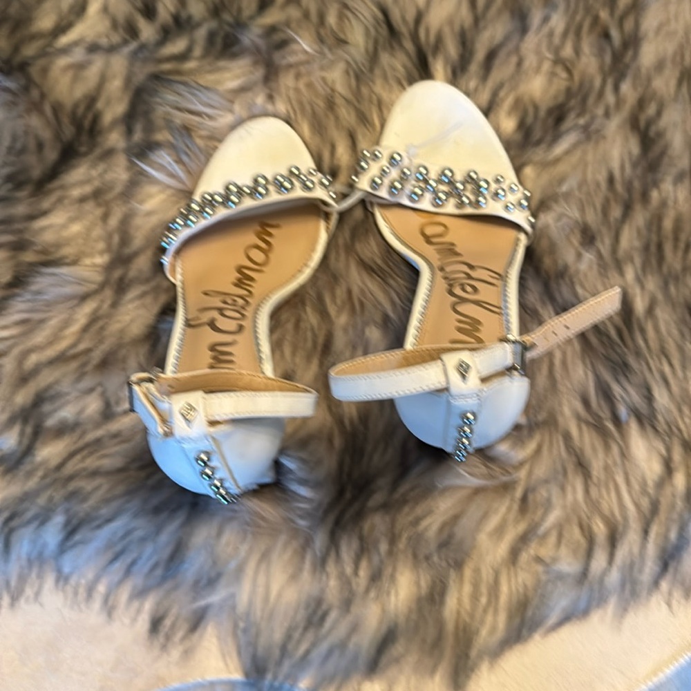 Sam Edelman sliver stones high heel slip on off white shoes